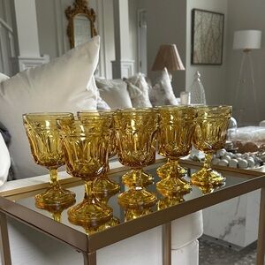 Set of 8 vintage Anchor Hocking Amber Goblets